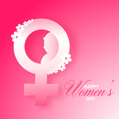 Happy Womens Day Greeting with Feminine Symbol.