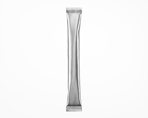 White Matte Metallic Stick Sachet Mockup - 3D Illustration Isolated on White, Top View