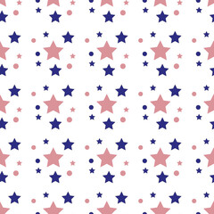 Cute kids stars vector seamless pattern in pink, grey, green, mint.