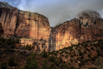 Waterfall from the Sentinel at Zion National Park