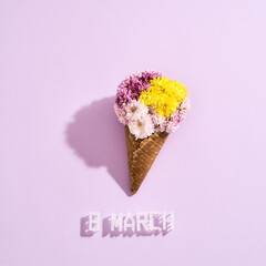 Beautiful bouquet lies on a pink background