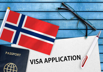 Visa application form and flag of Norway