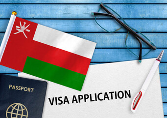 Visa application form and flag of Oman