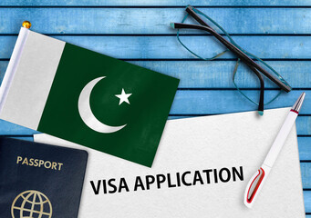 Visa application form and flag of Pakistan