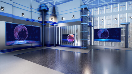 News Studio, Backdrop For TV Shows .TV On Wall.3D Virtual News Studio Background, 3d illustration