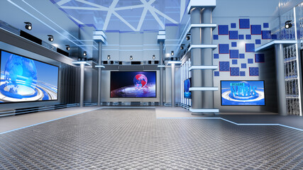 News Studio, Backdrop For TV Shows .TV On Wall.3D Virtual News Studio Background, 3d illustration