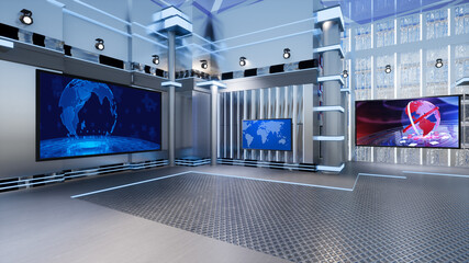 News Studio, Backdrop For TV Shows .TV On Wall.3D Virtual News Studio Background, 3d illustration