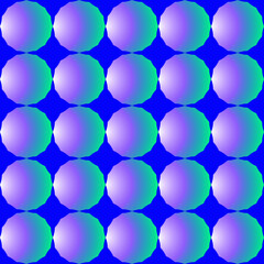 Seamless pattern of volumetric objects with a gradient fill on a bright blue background for textiles.