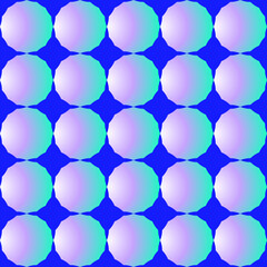 Seamless pattern of volumetric objects with a gradient fill on a bright blue background for textiles.