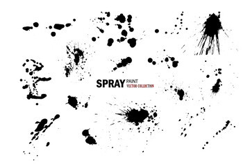 Set of spray paint, splashes.Art design elements, ink brush strokes.