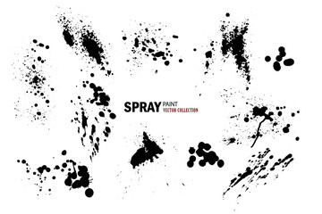 Set of black ink splashes isolated on white background, grunge ink drops, stains and drops, black paint splashes, vector.