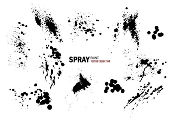 Gordijnen Set of black ink splashes isolated on white background, grunge ink drops, stains and drops, black paint splashes, vector. © Aina Bordo