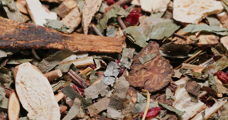 Chinese herbal medicine tea on table