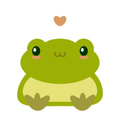 Green cute frog hand draw vector illustration. Smiling siting childish toad. Cartoon flat style.