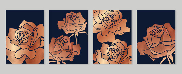 Luxury gold wallpaper.  Black and golden background. flower wall art design with dark blue and green color, shiny golden light texture. Modern art mural wallpaper. Vector illustration. © TWINS DESIGN STUDIO