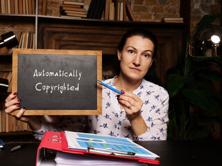 Fototapeta premium Business concept meaning Automatically Copyrighted with sign on chalkboard.