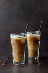 Ice coffee with cream. Cold drinks. Vegetarian food. Healthy eating.