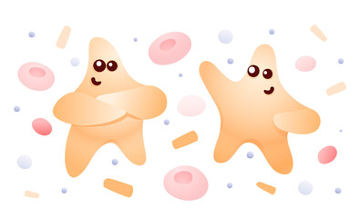 Illustration of antibodies in blood. Cartoon cells