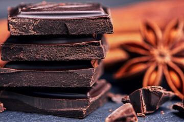 Close up of appetizing dark chocolate