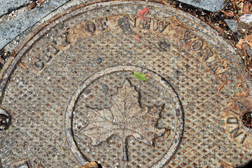 Obraz premium 06.14.2013 sewer hatch on a street in New York