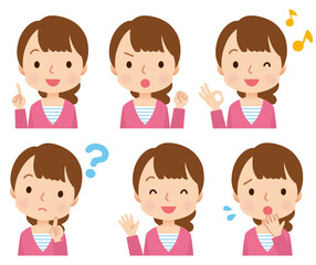 若い女性　表情セット　主婦　ママ