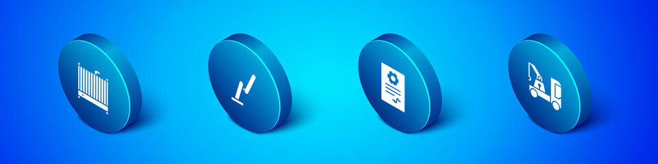 Set Isometric Car radiator cooling system, Auto service check automotive, Tow truck and Windscreen wiper icon. Vector.
