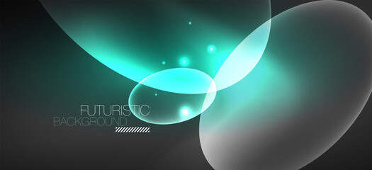 Neon ellipses abstract backgrounds. Shiny bright round shapes glowing in the dark. Vector futuristic illustrations for covers, banners, flyers and posters and other