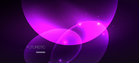 Neon ellipses abstract backgrounds. Shiny bright round shapes glowing in the dark. Vector futuristic illustrations for covers, banners, flyers and posters and other