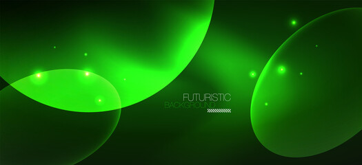 Neon ellipses abstract backgrounds. Shiny bright round shapes glowing in the dark. Vector futuristic illustrations for covers, banners, flyers and posters and other