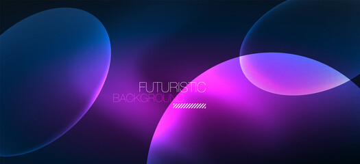 Neon ellipses abstract backgrounds. Shiny bright round shapes glowing in the dark. Vector futuristic illustrations for covers, banners, flyers and posters and other