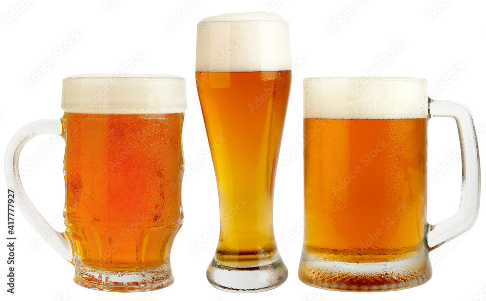 Wall mural Set of Glasses Fresh Pils Beer with froth and condensed water pearls