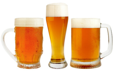Set of Glasses Fresh Pils Beer with froth and condensed water pearls