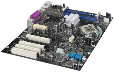 Socket 775 motherboard isolated on white
