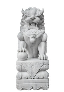 Marble Guardian Lion Statue Male Fu Dog