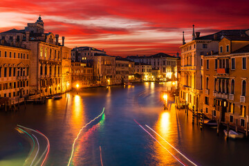Grand Canal and at sunset, Venice, Italy