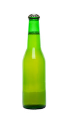 Green beer bottle isolated on white