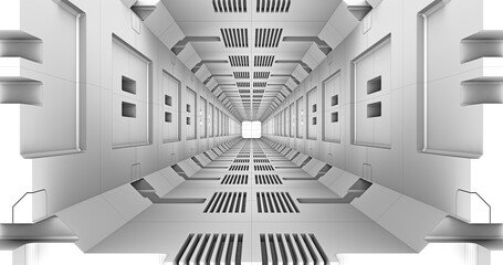 Korridor im Raumschiff ~ Futuristische Lineart 3D Illustrationen, Hintergrund 3D Rendering