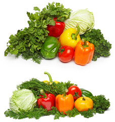 Different fresh tasty vegetables isolated on white.