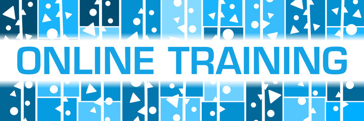 Online Training Blue Squares White Dots Triangles Horizontal Text 