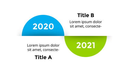 Infographics for 2 steps, options. Two semicircles timeline. Presentation slide template. 