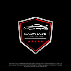 metallic cars Premium Vector logo shield image, automotive service and repair logo design