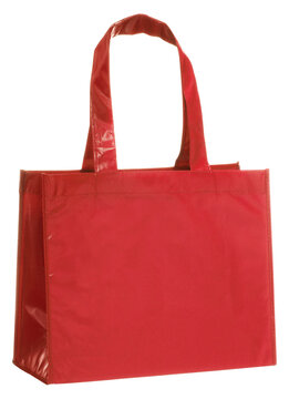 Red, Reusable Shopping Bag Isolated On White + Clipping Path.