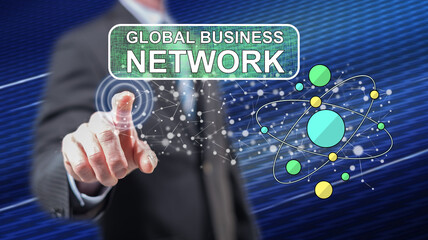 Man touching a global business network concept