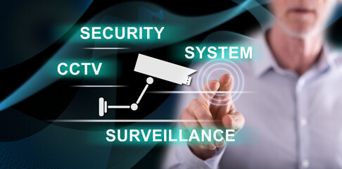 Man touching a cctv concept
