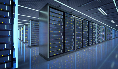 Server room data center - 3d rendering - 417782364