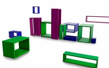 The word idea in a 3d format using various shaped blocks stacked on top of each other 3d render