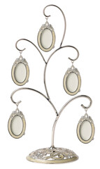 Silver genealogical family tree with small oval frames isolated on a white background