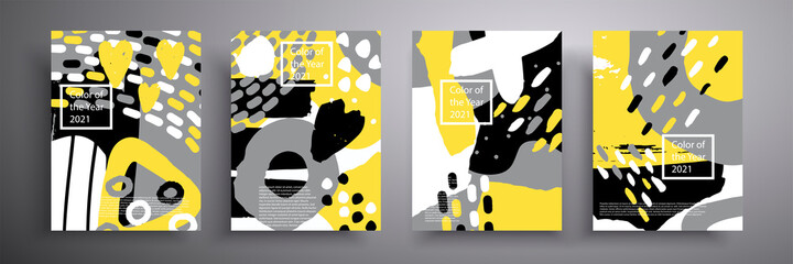 Set of vector covers. The trend colors are yellow and gray. Colors 2021. Compositions for book covers, posters, flyers, magazines, business annual reports.