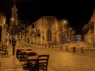 The empty evening street in old Jaffa, Tel Aviv, Israel