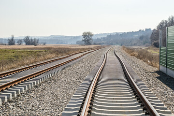 Fototapeta premium A new railway has been installed in Petrovaradin. Vojvodina, Novi Sad, Serbia.